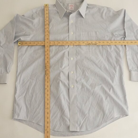 Brooks Brothers 346 White Blue Pinstripe Non-Iron All Cotton Dress Shirt 17.5 - Picture 3 of 10